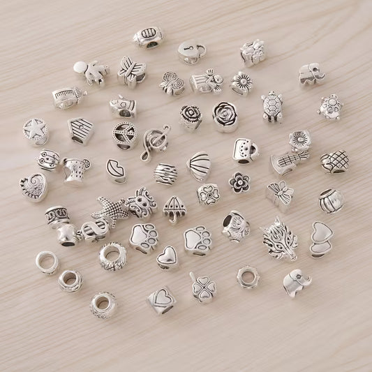 70pcs Mixed Vintage Style Large Hole Charm Beads Set,