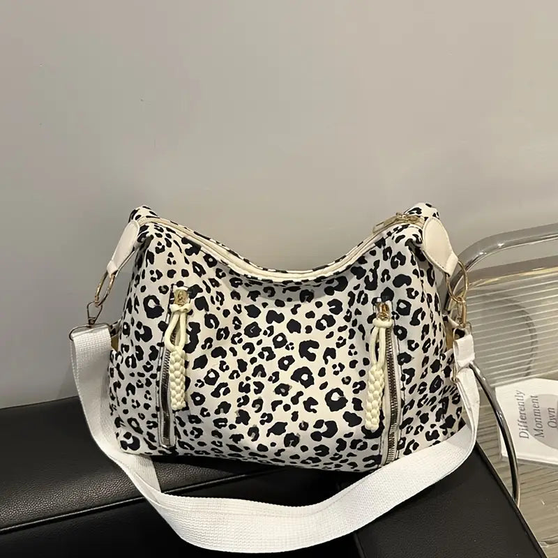 Stylish Leopard Print Shoulder Bag with Adjustable Strap