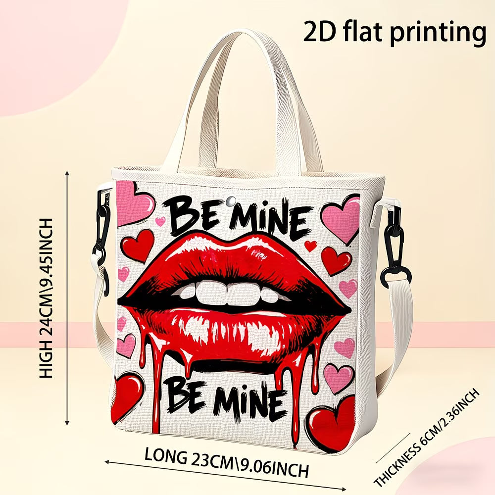 Women's Shoulder Bag with Bleeding Heart and Red Lips Print,