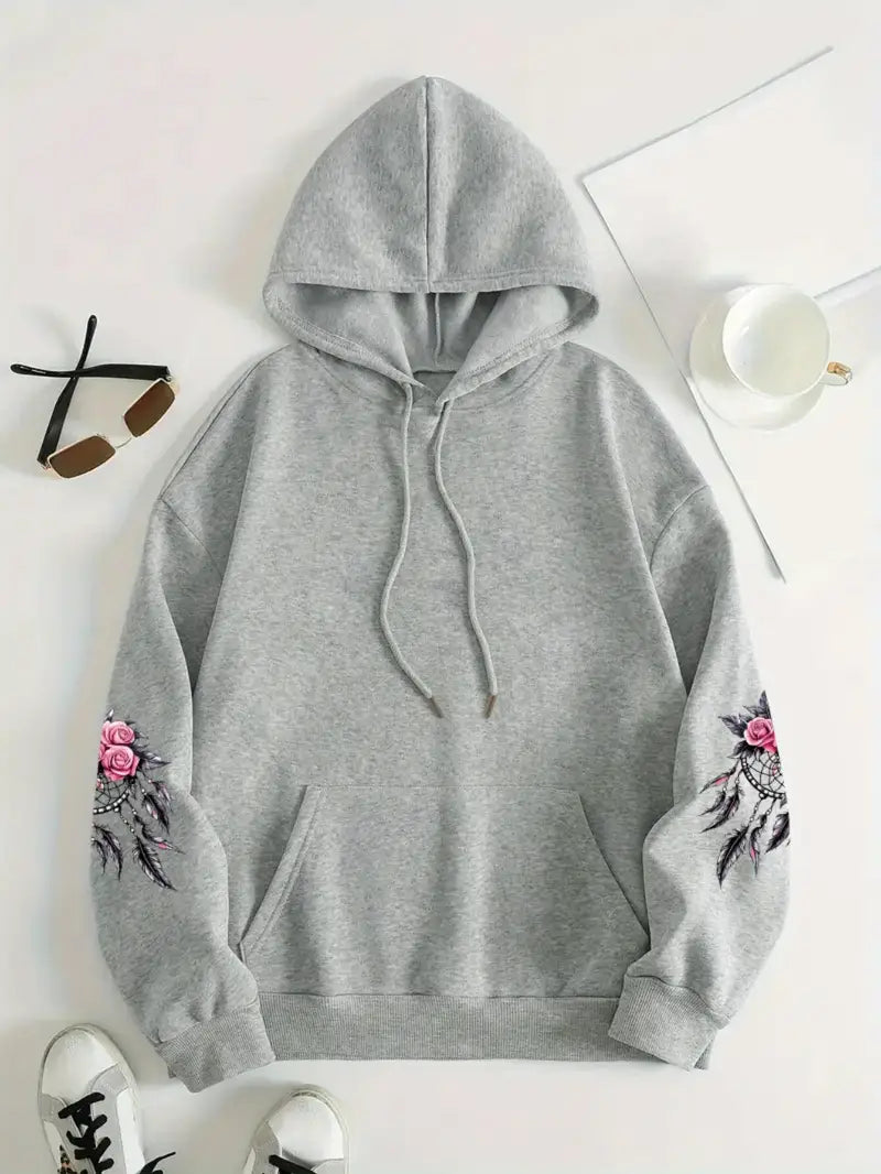 Women's Oversized Hoodie with Floral Turtle Graphic Print