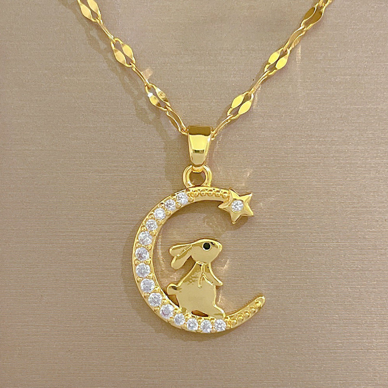 Bunny Crescent Moon Necklace