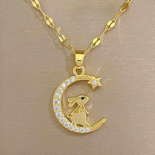 Bunny Crescent Moon Necklace