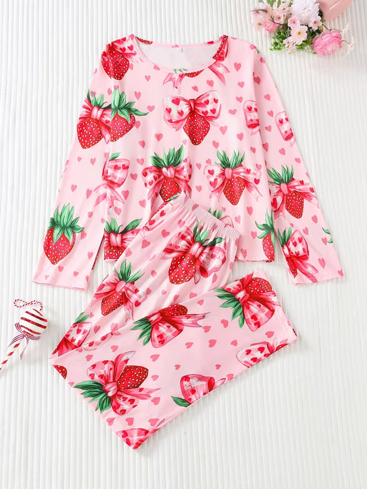 Women'S Two-Piece Strawberry Print Pajama Set