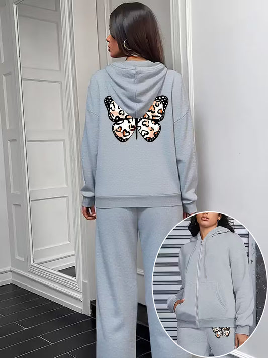 Graphic Print Two Piece Set, Hoodie & Pants,