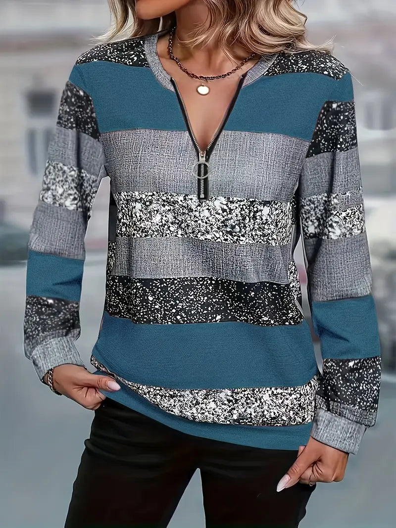 Women's Casual Striped Sweater with Zipper Detail