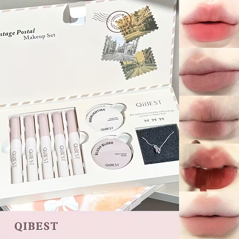 8pcs Set QIBEST Vintage Postal Makeup Set,