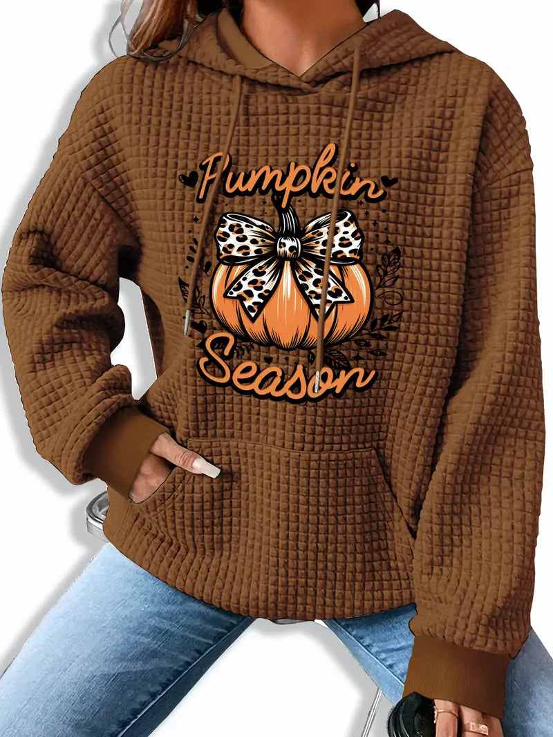 Women's Halloween Pumpkin Season Graphic Print Waffle Hoodie