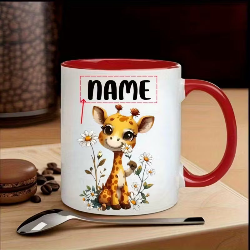 Customizable Name Cartoon Giraffe Ceramic Coffee Mug