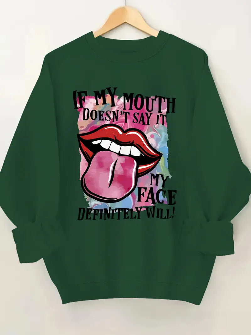 Plus Size Mouth Print Sweatshirt,