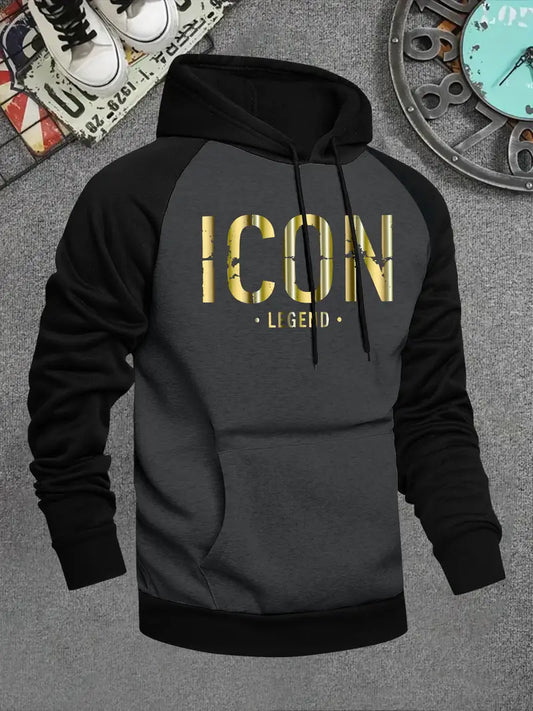 Men's Hooded Sweatshirt with Iconic Golden ICON Lettering