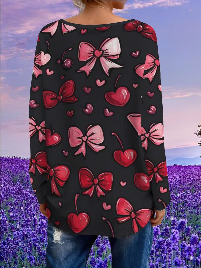 Plus Size Women's Black-Background Red & Pink Bow