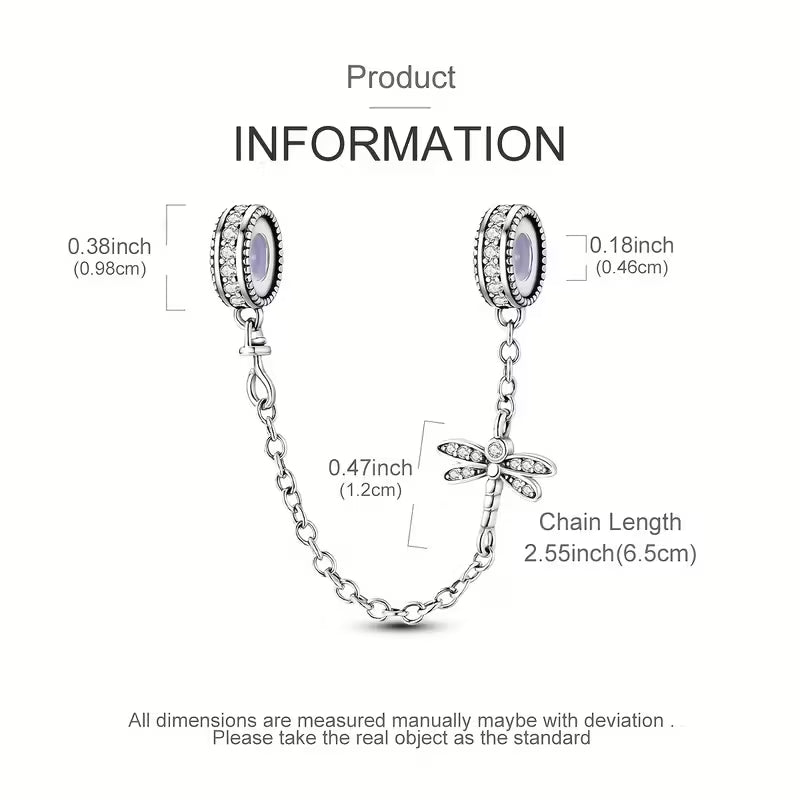Original Design Silver-Plated Low-Allergy Dragonfly Gel Plugs Safety Chain Charm Bracelet