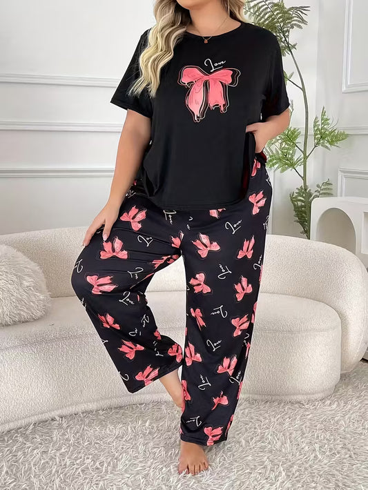 Plus Size Red Bow, Bedtime Attire, Loungewear Outfit