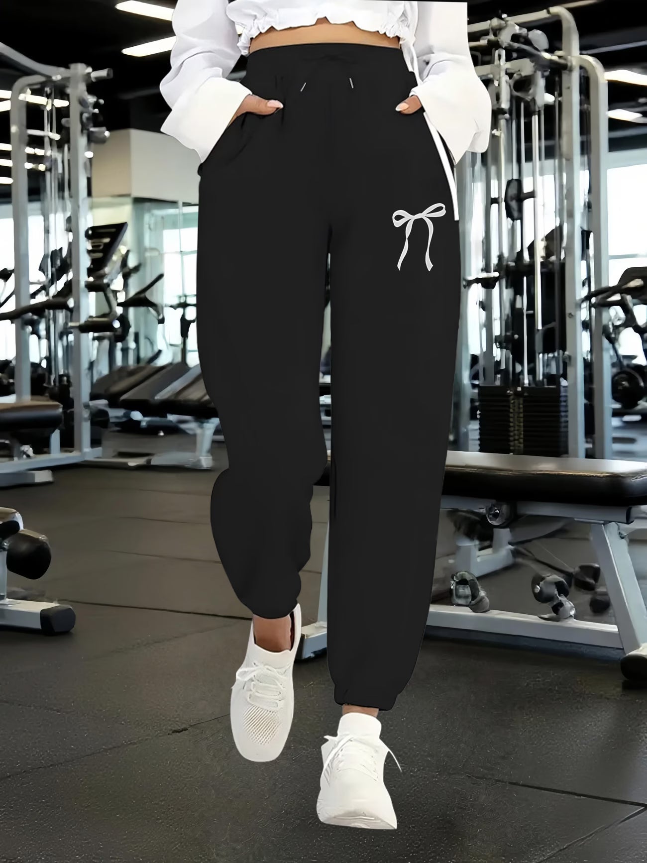 Women'S Sports Pants Feature a Easy And Sweet Bow Print Design,