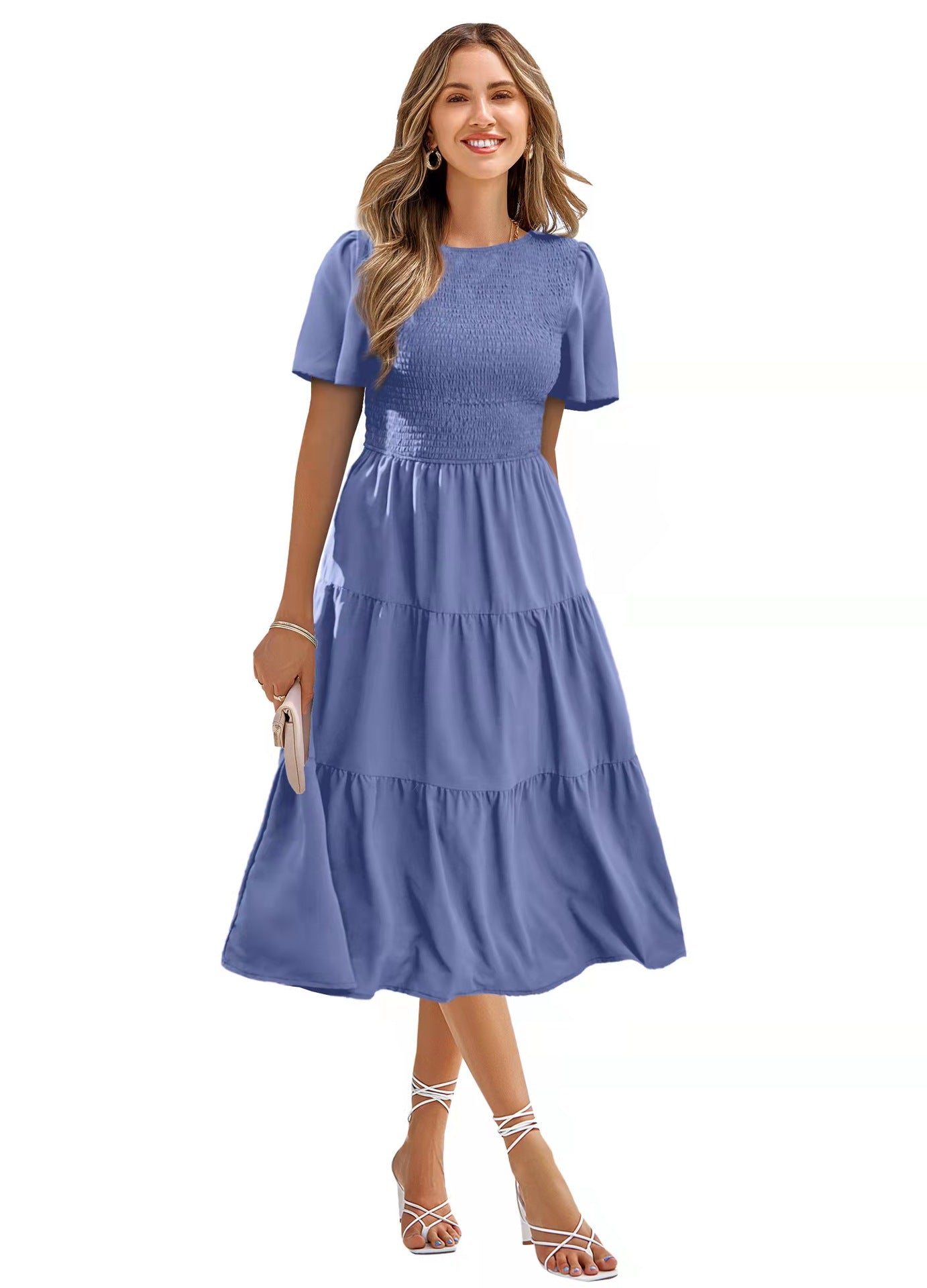 Round Neck Flowy Ruffle Summer Dresses