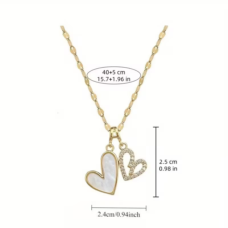 Elegant Double Heart Necklace with Sparkling Accents