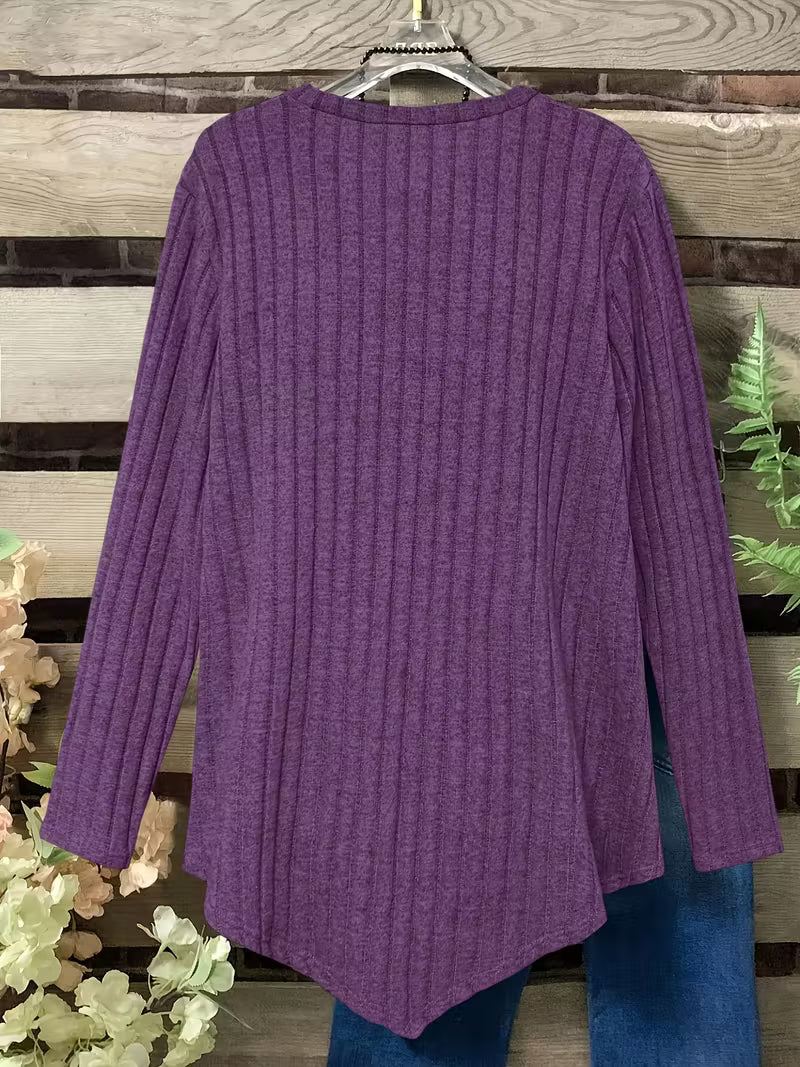 Plus Size - Women'S Plus Size Lightweight Ribbed Long Sleeve T-Shirt