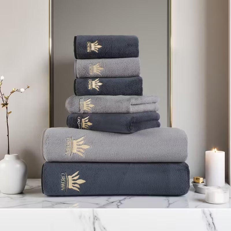 7pcs Embroidered Solid Color Bath Towel Set,