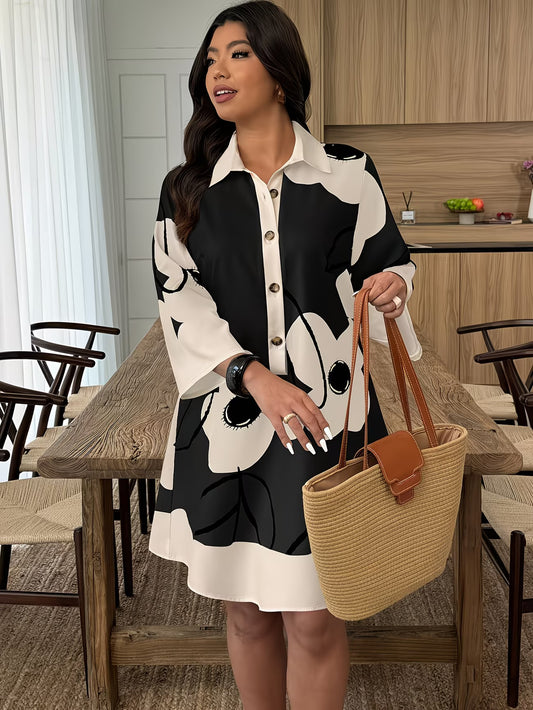 Plus Size - Middle Eastern Women'S Oversized Floral Pattern Long Sleeve Casual Shirt