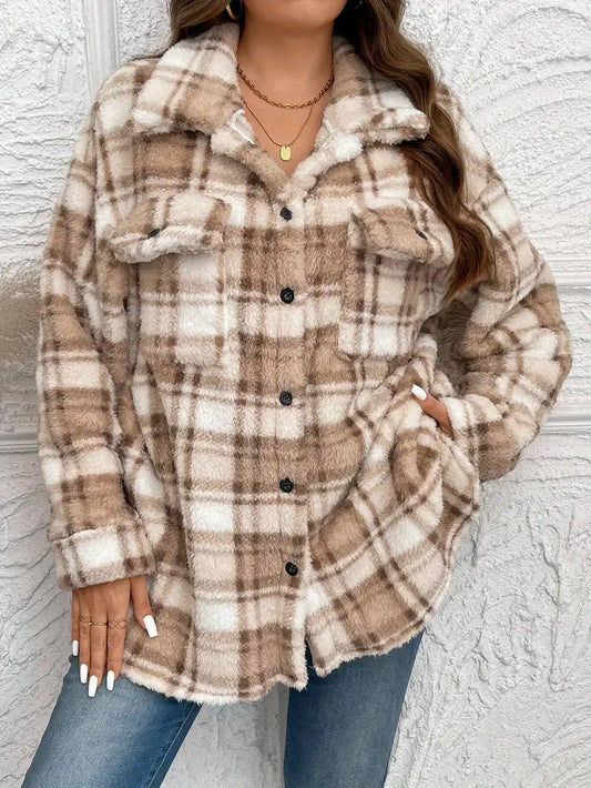Women'S Cozy Fleece-Lined Plaid Jacket