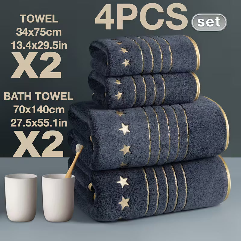 4pcs Set Ultra Soft Golden Thread Light Luxury Five-Star Embroidery Towel Bath Towel Set
