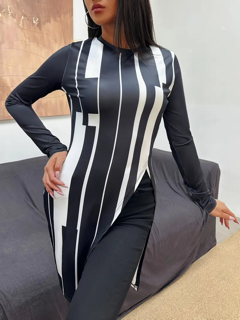 Geo Print Crew Neck Tunics