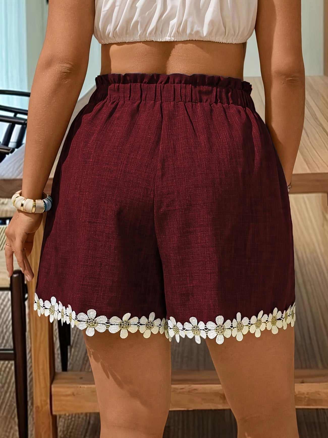 Plus Size Shorts with Daisy Lace Trim,