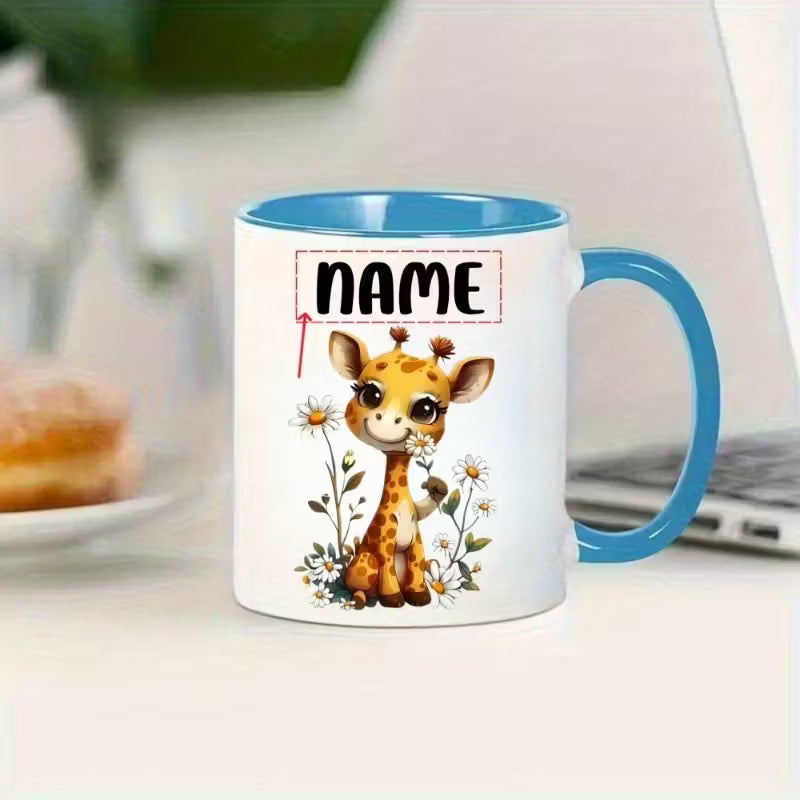 Customizable Name Cartoon Giraffe Ceramic Coffee Mug