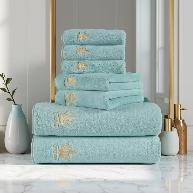 7pcs Embroidered Solid Color Bath Towel Set,