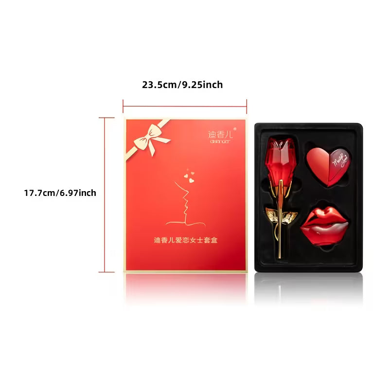 Women's Perfume Set, Red Rose-Red Love-Red Lips,