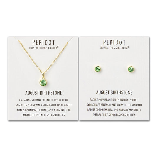 Gold Plated August (Peridot) Birthstone Necklace & Earrings Set Created with Zircondia® Crystals