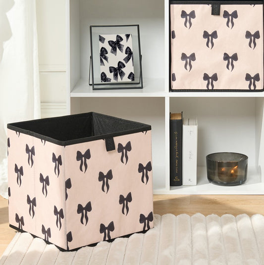 Bow Print Cube Storage Boxes, - 2 Pack