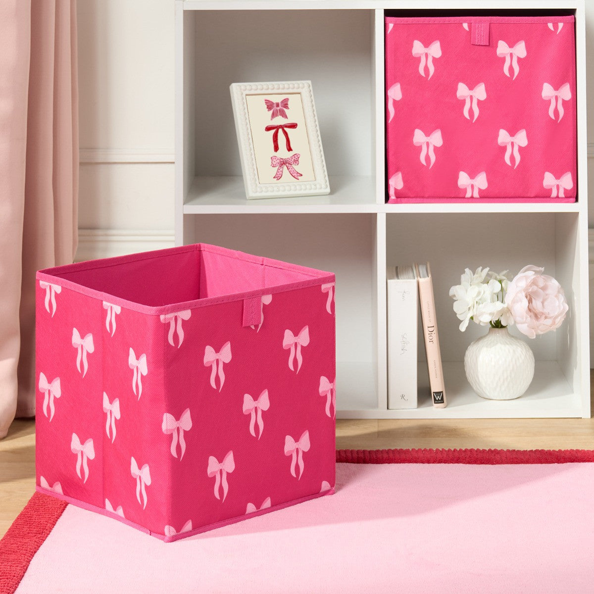 Bow Print Cube Storage Boxes, - 2 Pack