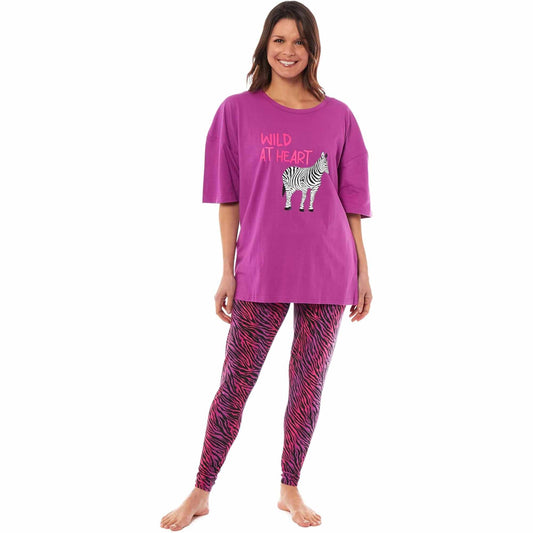 Ladies Oversized Cotton T-Shirt and Leggings PJ Set with Giraffe and Zebra Prints Comfortable and Stylish Womens Loungewear by Daisy Dreamer