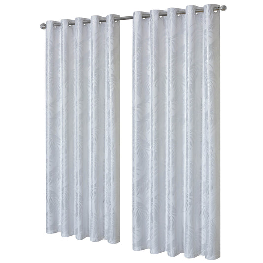 Leaf White Sparkle Blackout Curtains Super Soft Thermal Insulated Eyelet Drapes for Living Room & Bedroom 2 Panels