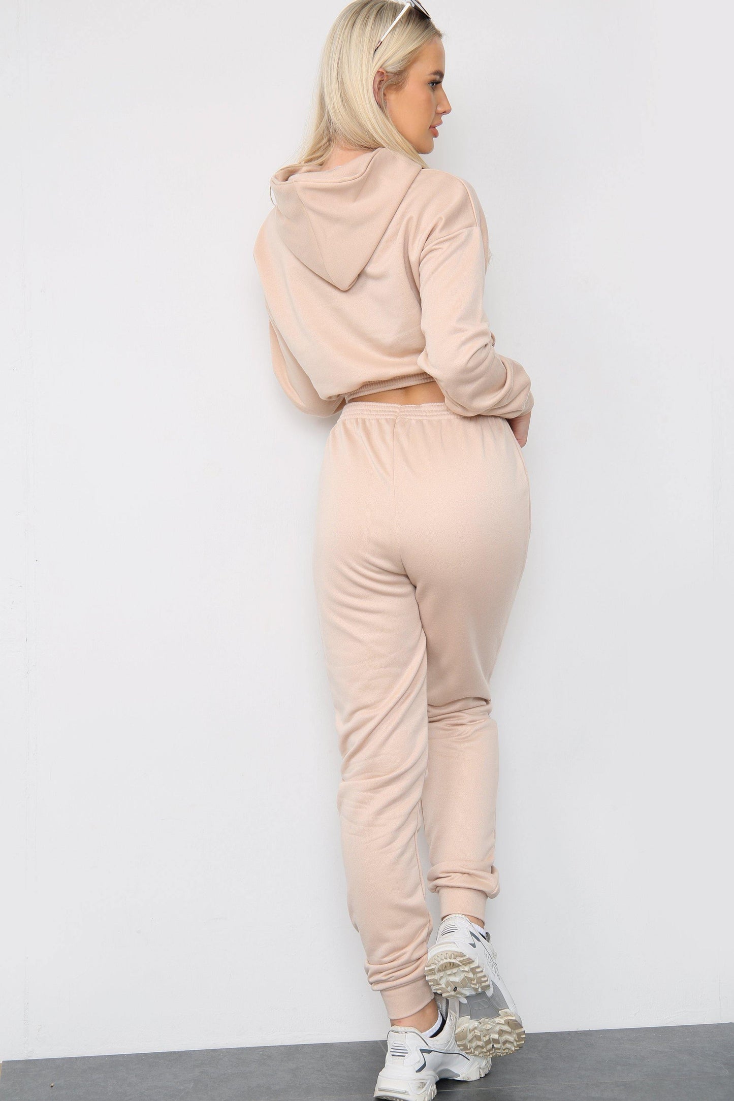 Matching Oversized Hooded Long Sleeve Cropped Top Ribbed Tracksuit