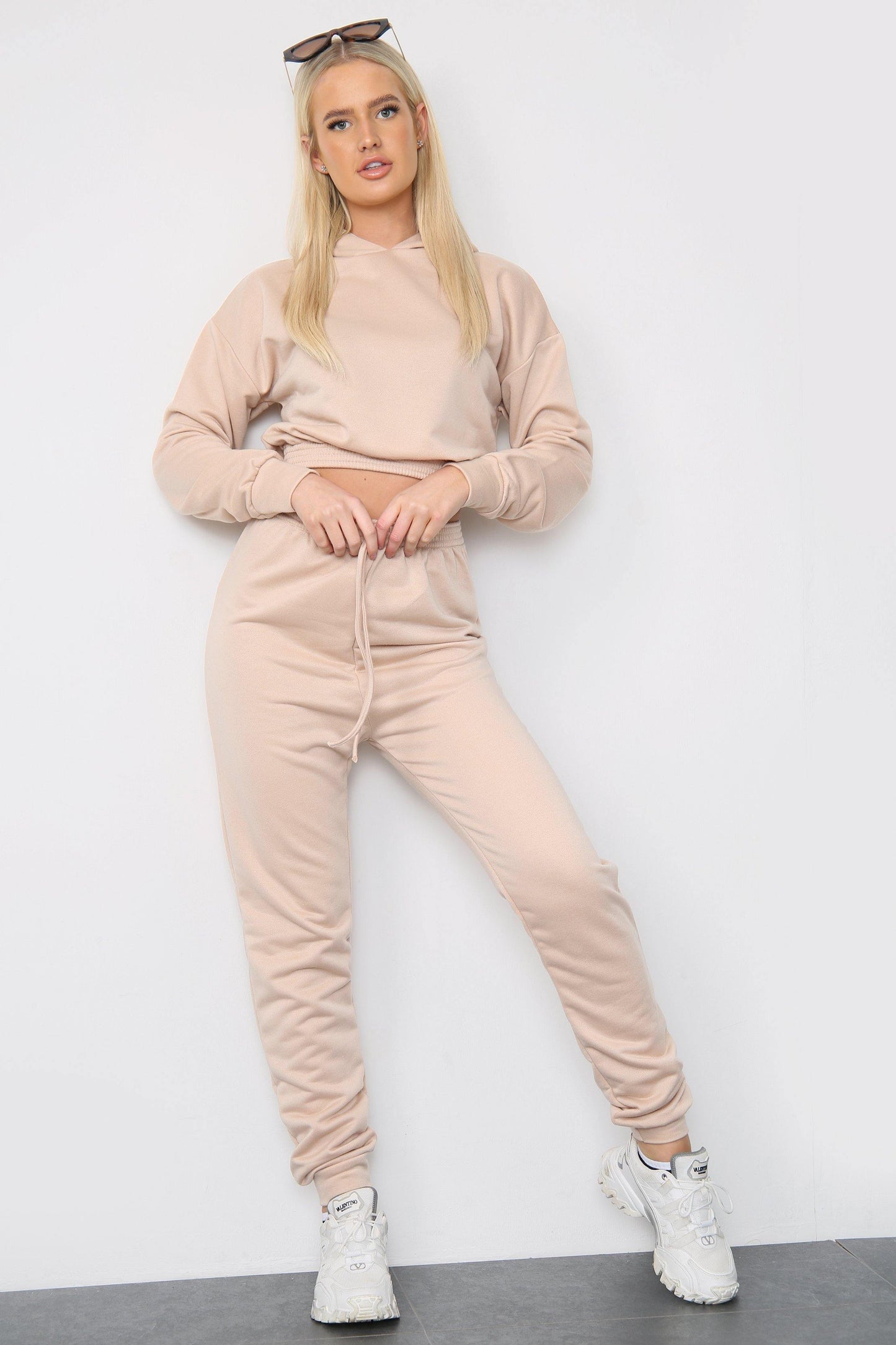 Matching Oversized Hooded Long Sleeve Cropped Top Ribbed Tracksuit