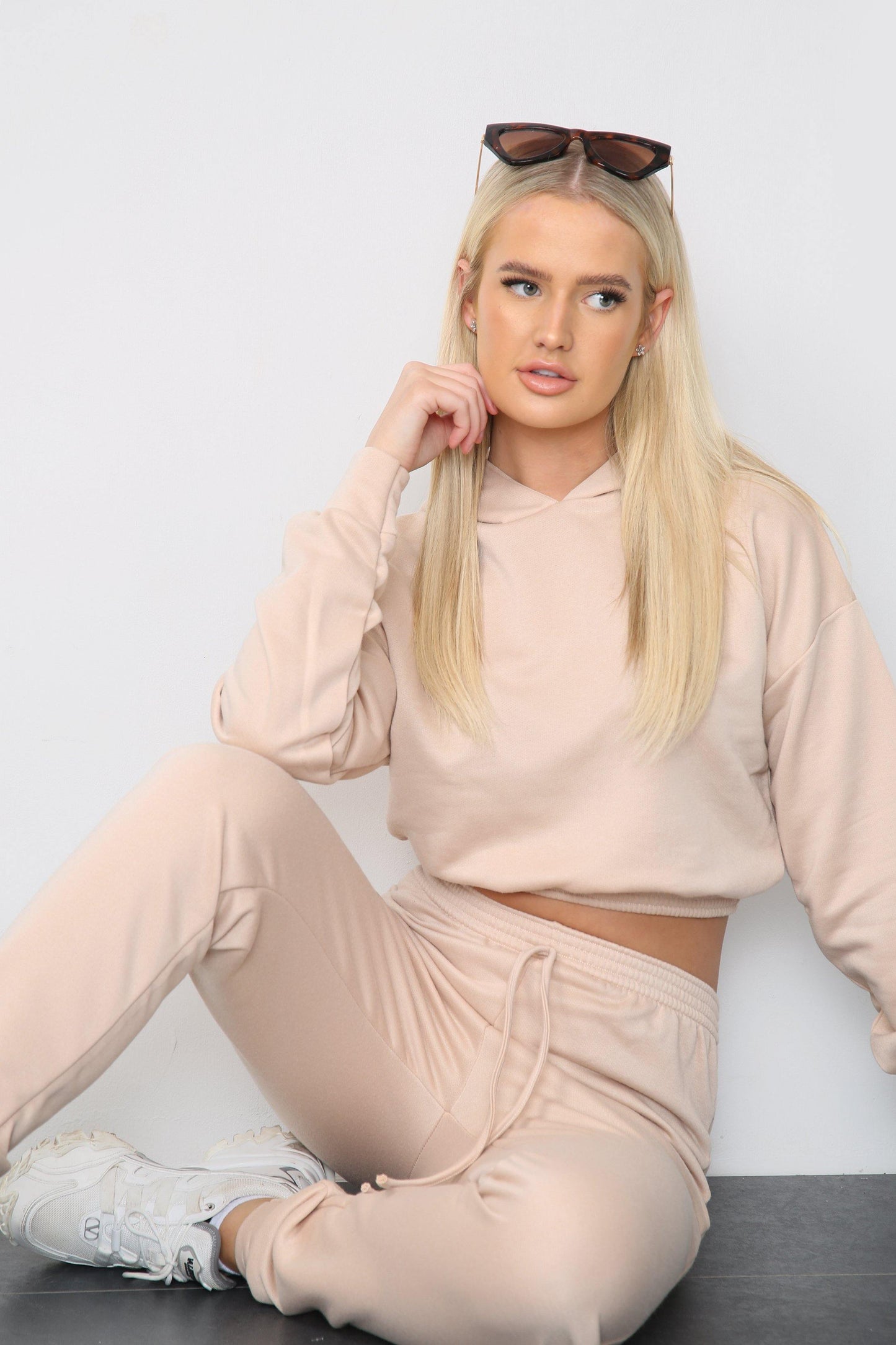 Matching Oversized Hooded Long Sleeve Cropped Top Ribbed Tracksuit