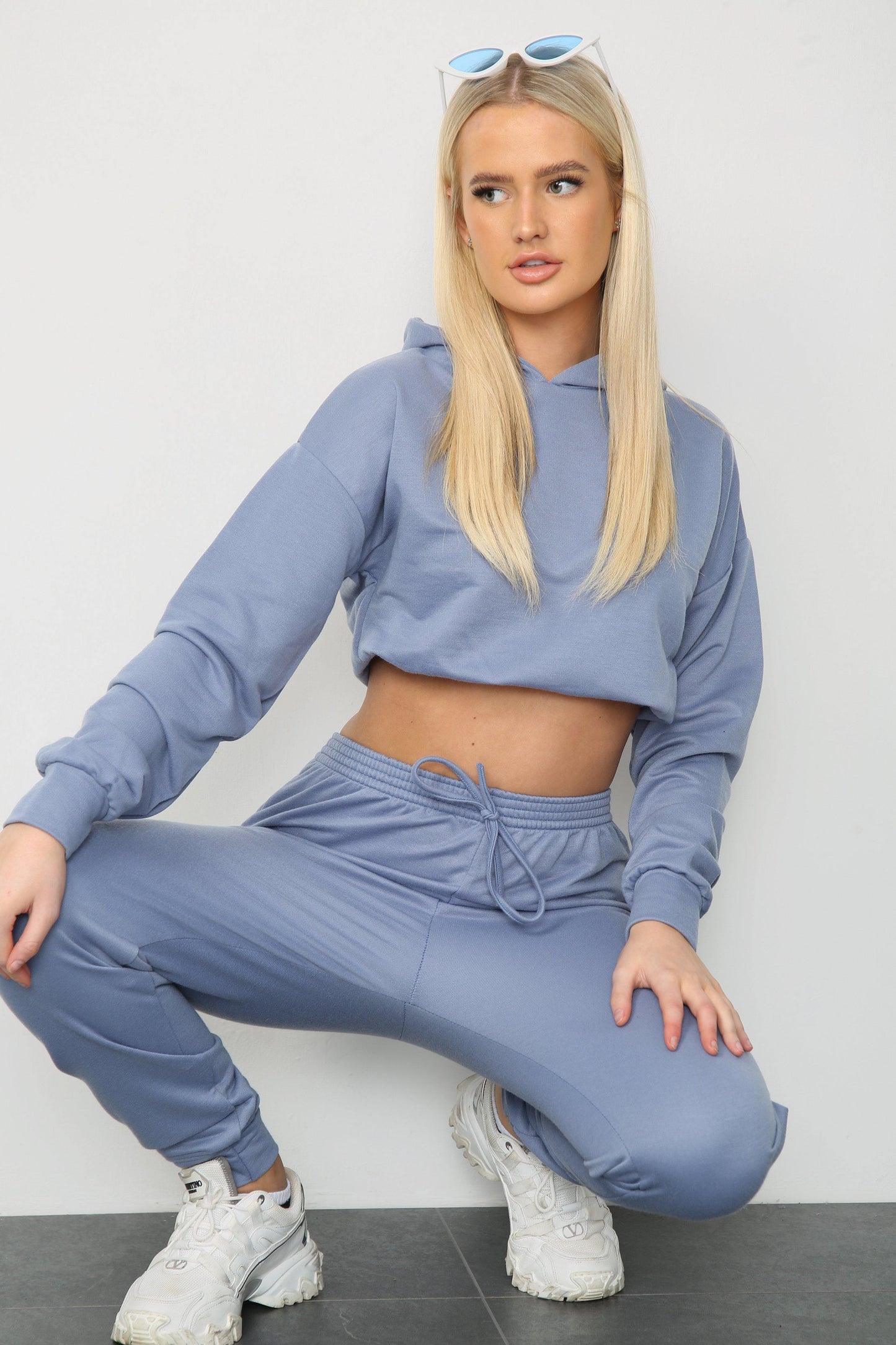Matching Oversized Hooded Long Sleeve Cropped Top Ribbed Tracksuit