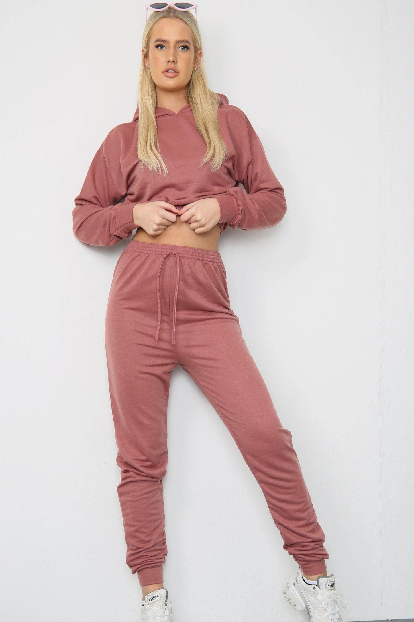 Matching Oversized Hooded Long Sleeve Cropped Top Ribbed Tracksuit