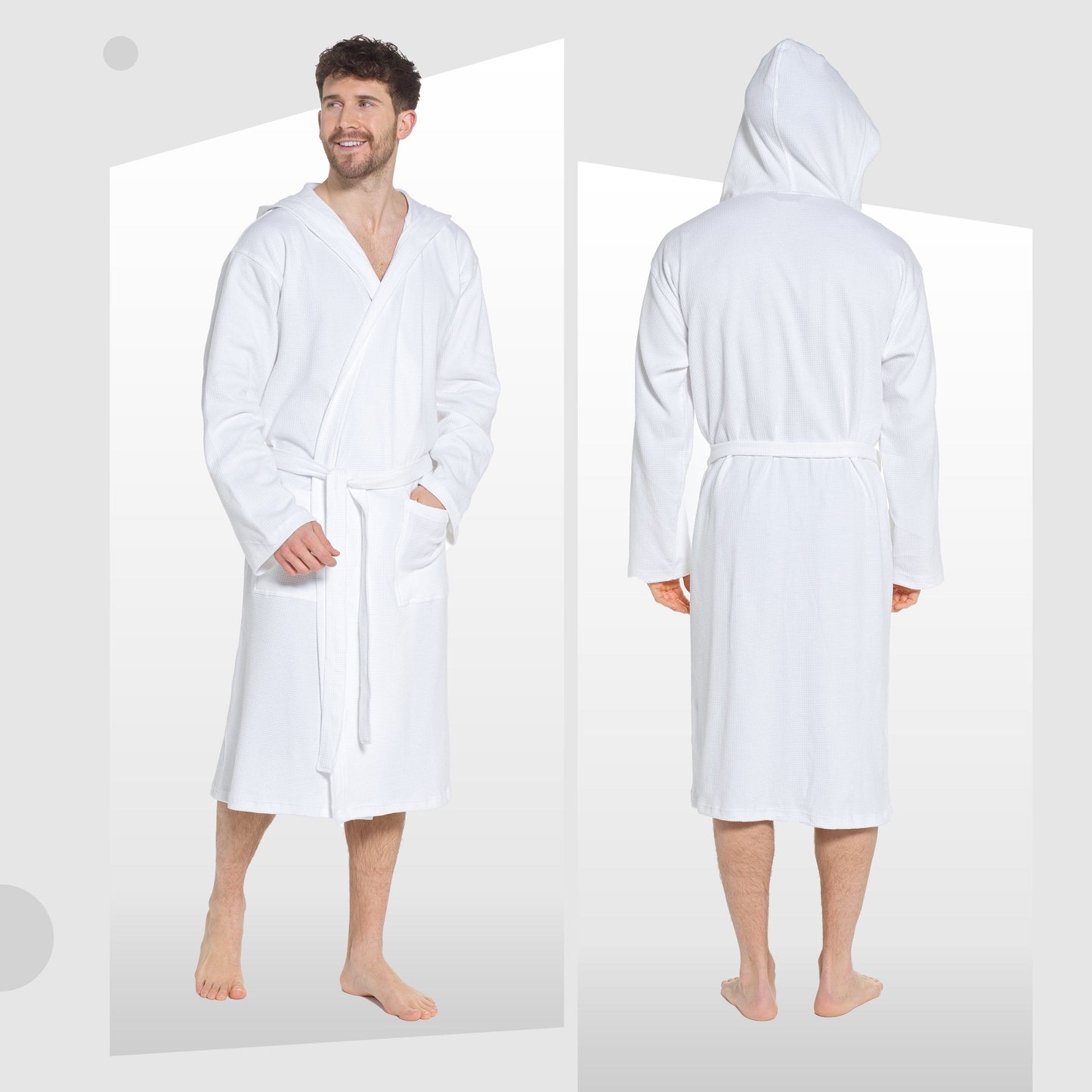 Men’s Hooded Waffle Cotton Bathrobe White Super Absorbent Spa Robe Luxury Dressing Gown for Home & Loungewear by OLIVIA ROCCO