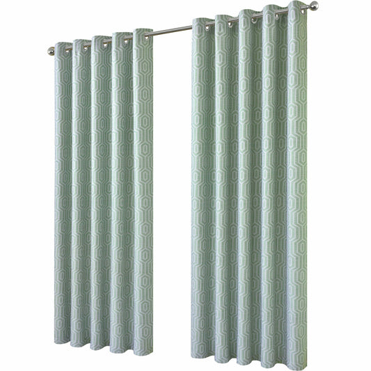 Paris Eyelet Jacquard Curtains Sage Green Geometric Pattern Thermal Insulated Light Blocking for Bedroom Lounge by OLIVIA ROCCO