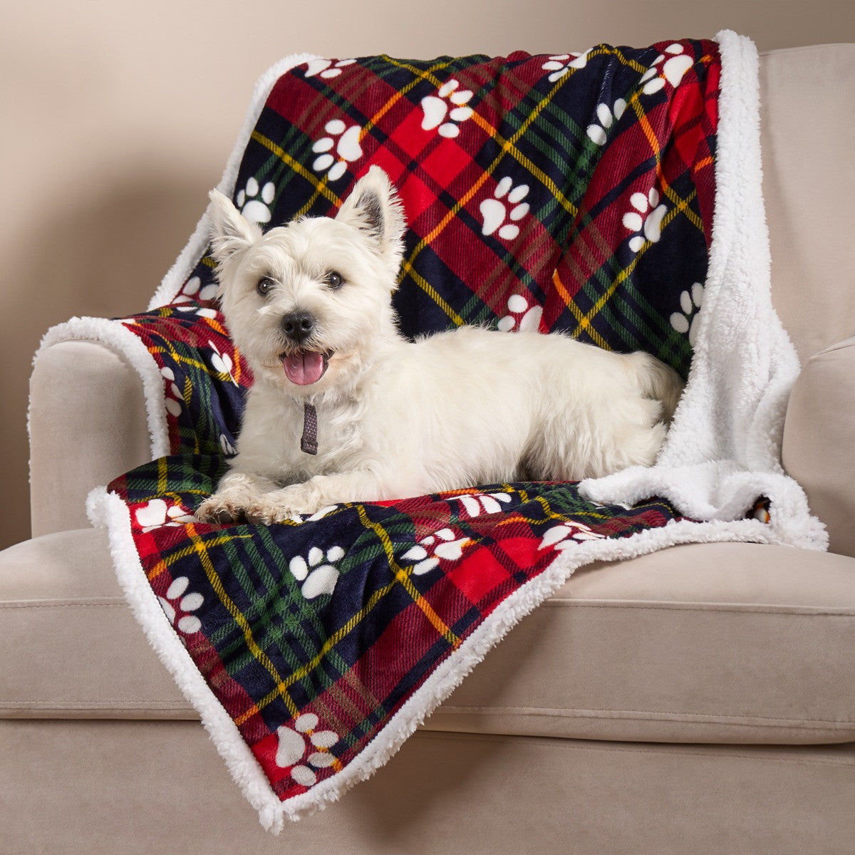 Pet Winsford Check Paw Flannel Fleece Throw