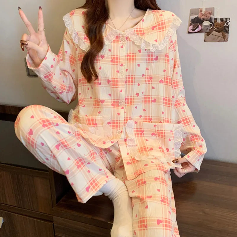 Cloud Cotton Long Sleeve Sleepwear Women's Spring Autumn Style Cute Doll Collar Home Clothes Breathable Casual Sleepwear