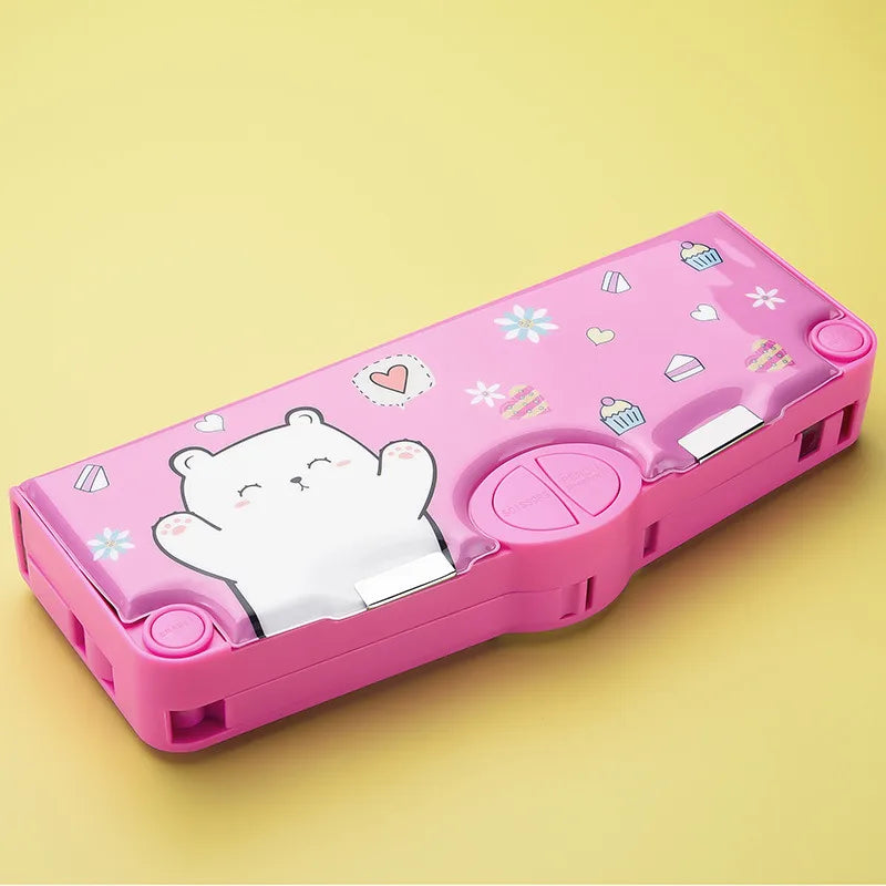 Large Capacity Double Layer Children's Pencil Case Cute New Plastic Stationery Box For Boys Girls School Office Supplies