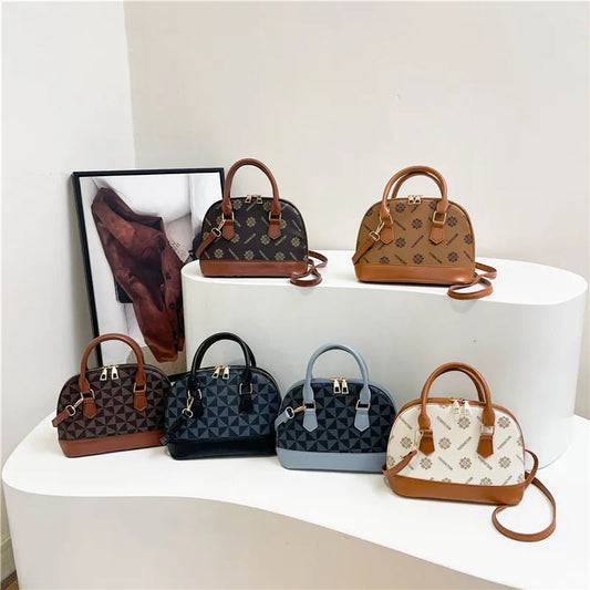 Women's PU Printing Elegant Vintage Style Shell Zipper Handbag Crossbody Bag