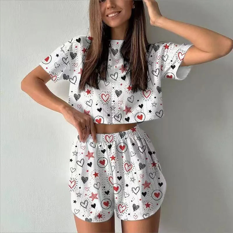 Women's Short-sleeved Shorts Jacquard Printed Summer Fashion Two-piece Pajamas Home Clothes suit