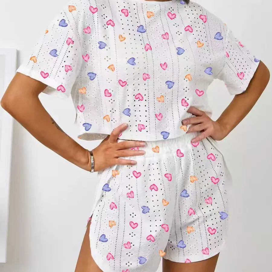 Women's Short-sleeved Shorts Jacquard Printed Summer Fashion Two-piece Pajamas Home Clothes suit