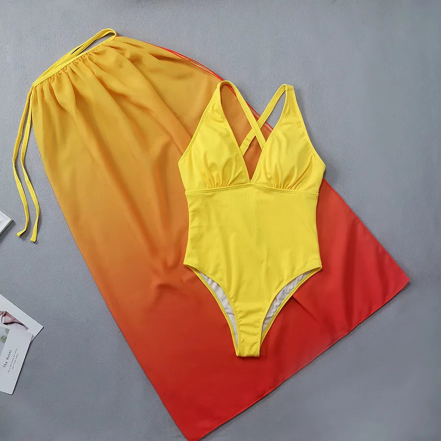 Women's Sexy Gradient Color 2 Pieces Set Bikinis Swimwear