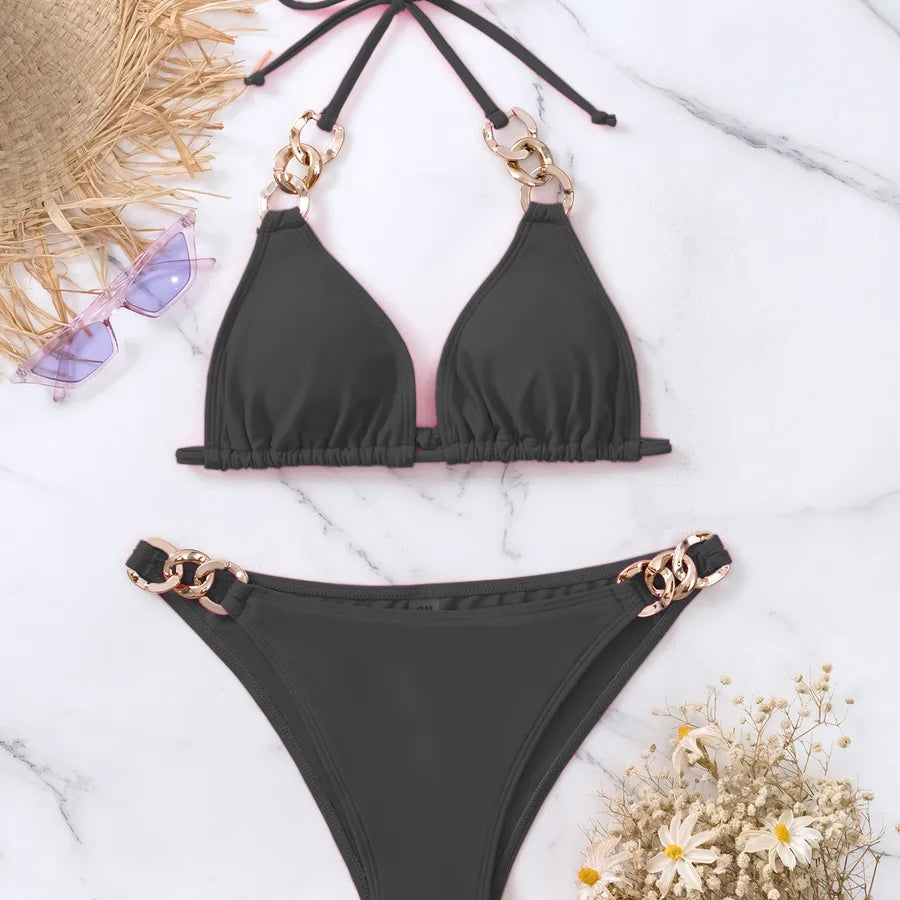 Women's Solid Color 2 Pieces Set Bikinis Swimwear